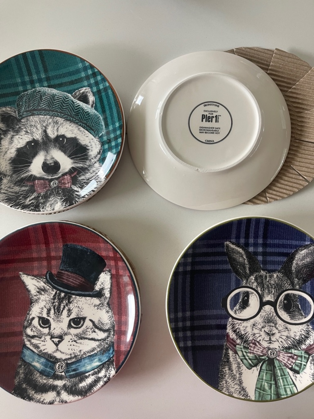 Pier 1 Decorative Small Pet-Themed Plate Set of 4 in Red, Green, Blue, & Purple - Picture 2 of 2